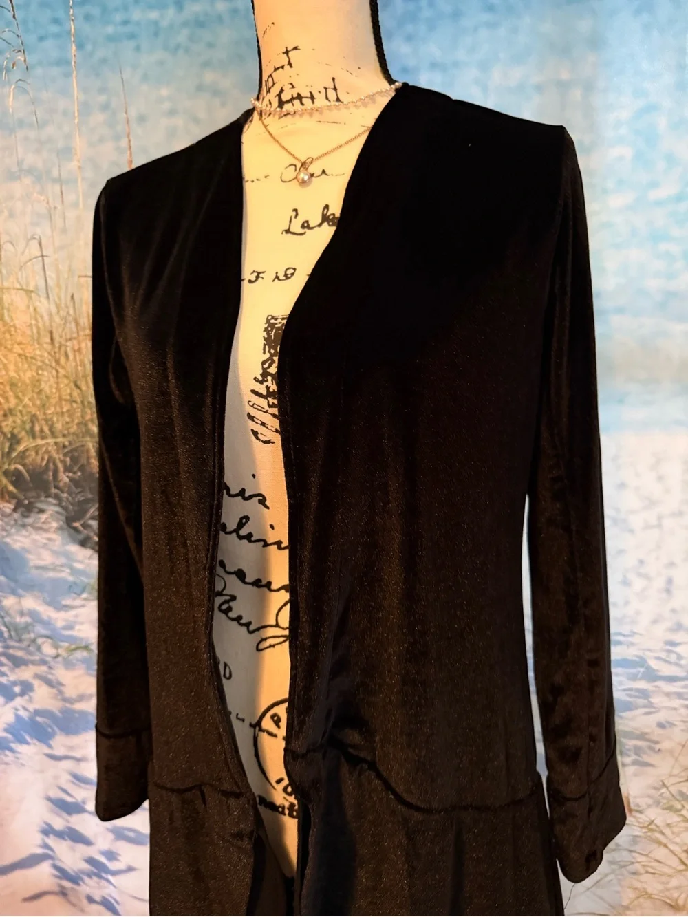 Women's Black Velvet Open-Front Drape Jacket